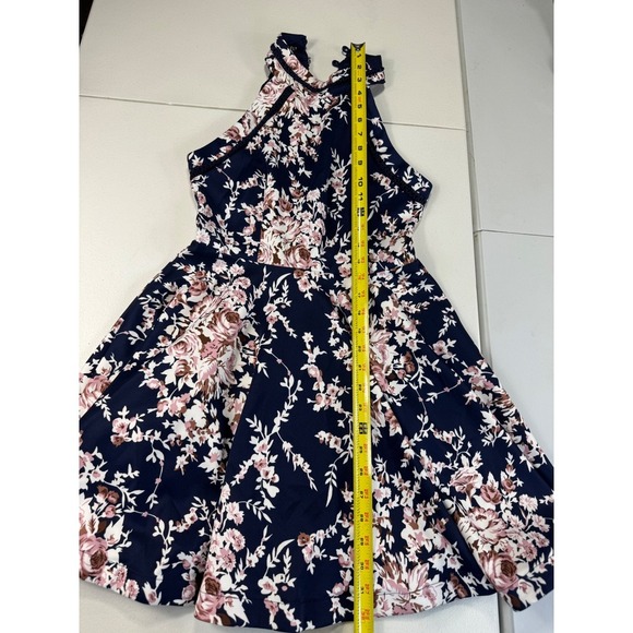 B. Darlin Navy Floral Fit & Flare Dress – Size 7/8 – High Neck Crochet Trim - Picture 8 of 12
